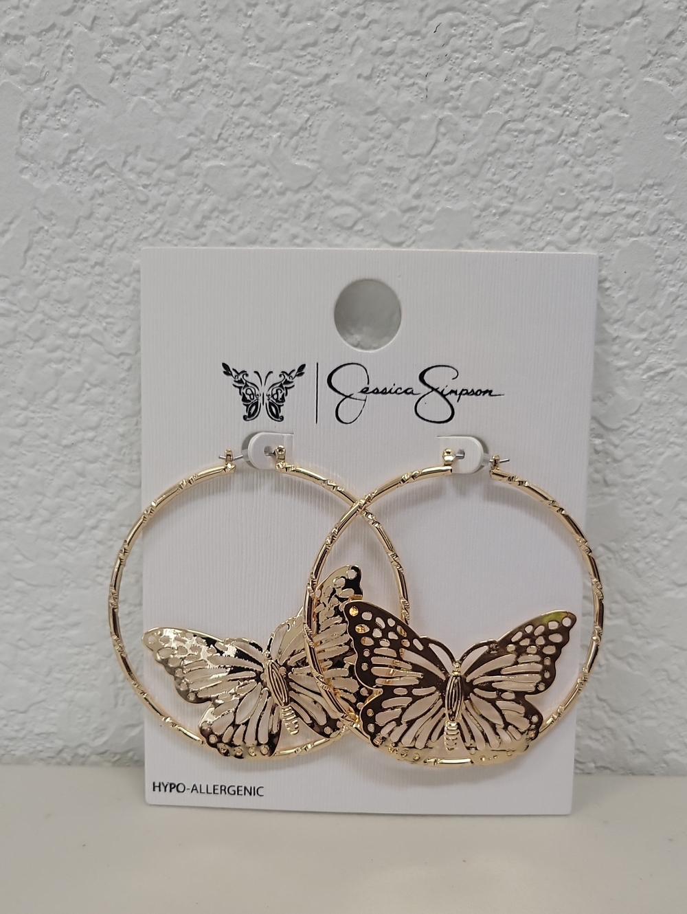 Jessica Simpson Gold Butterfly Hoop Earrings with Filigree Detail